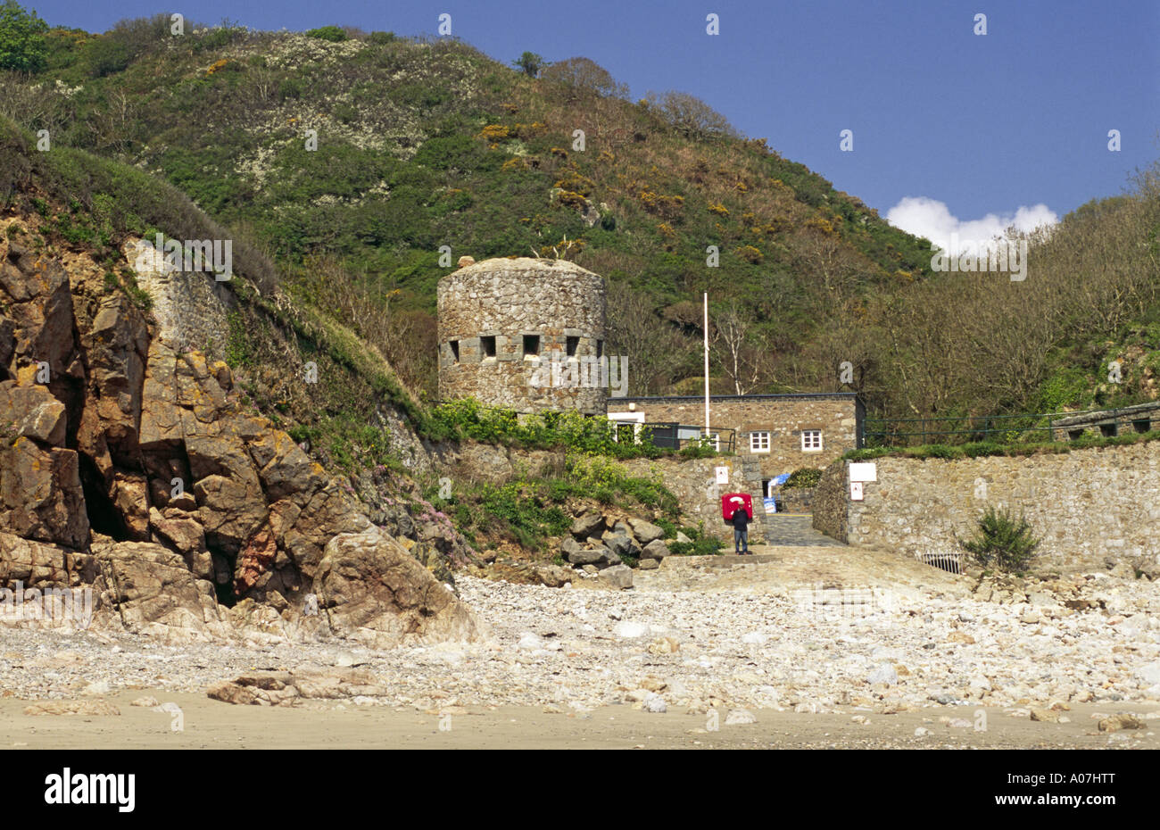 Torre rotonda PETIT BOT BAY a Guernsey ISOLE DEL CANALE Foto Stock