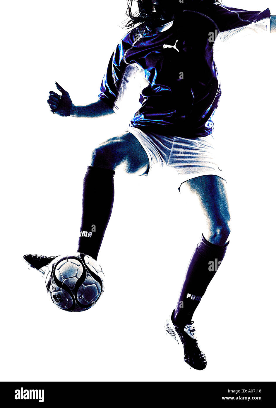 Azione, sforzo, sfida, Sport, orizzontale, a piena lunghezza e all'aperto, 30-34 anni, vista frontale, calcio, aspetto caucasico. Foto Stock