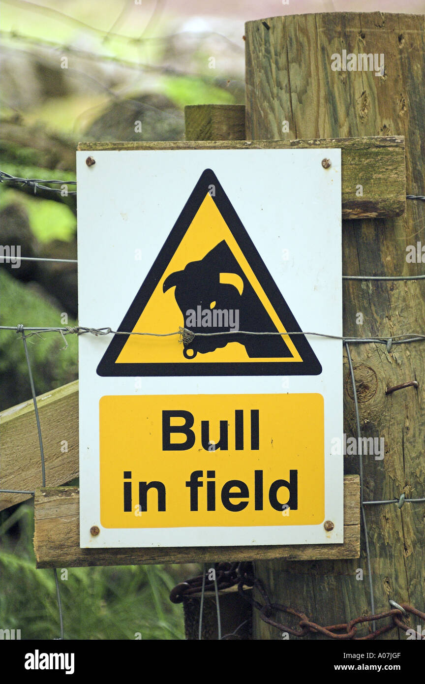 Fate attenzione al segno toro da campo. Foto Stock