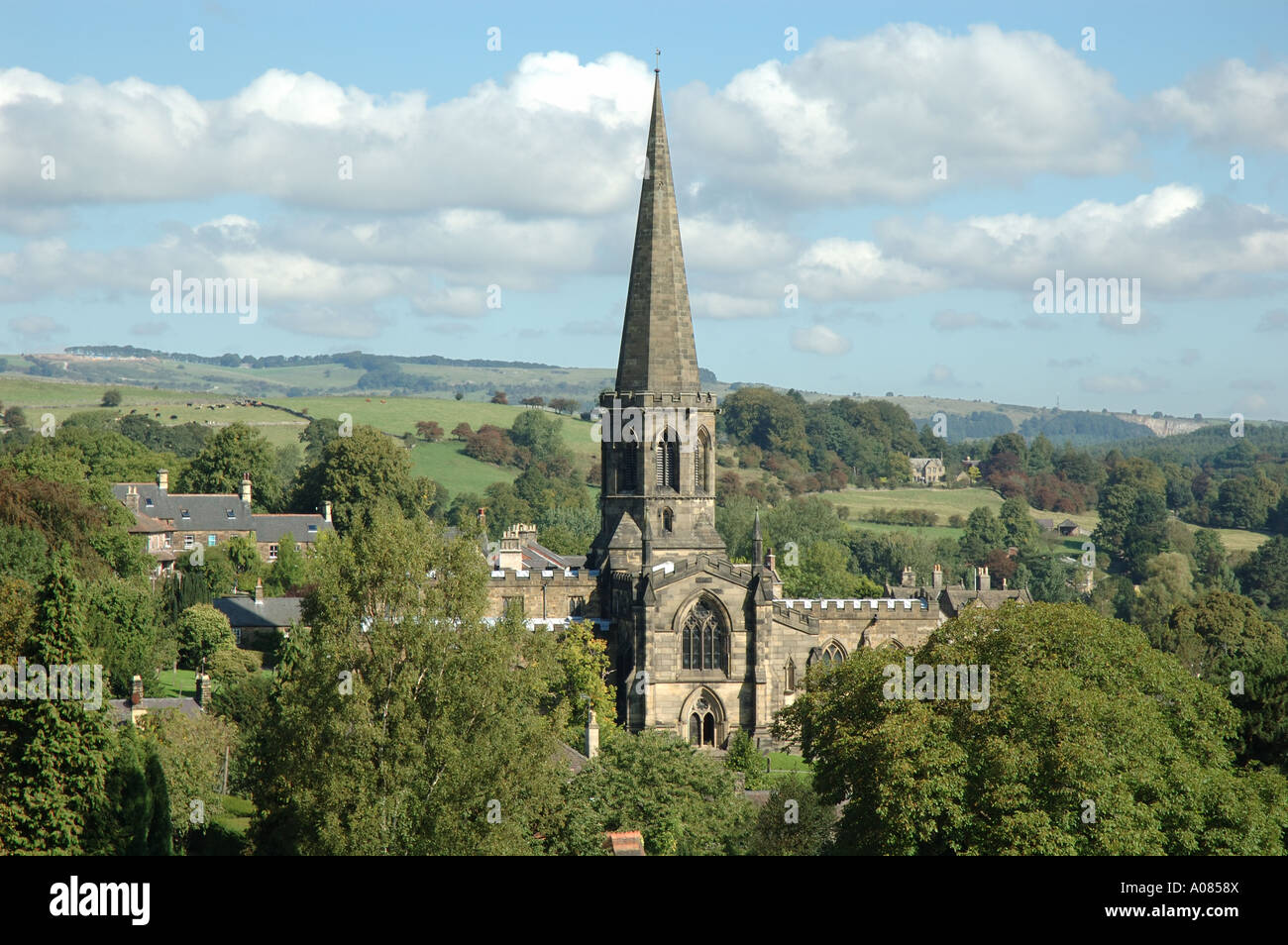 Tutti i santi della chiesa parrocchiale, Bakewell, nel Parco Nazionale di Peak District, Derbyshire Foto Stock