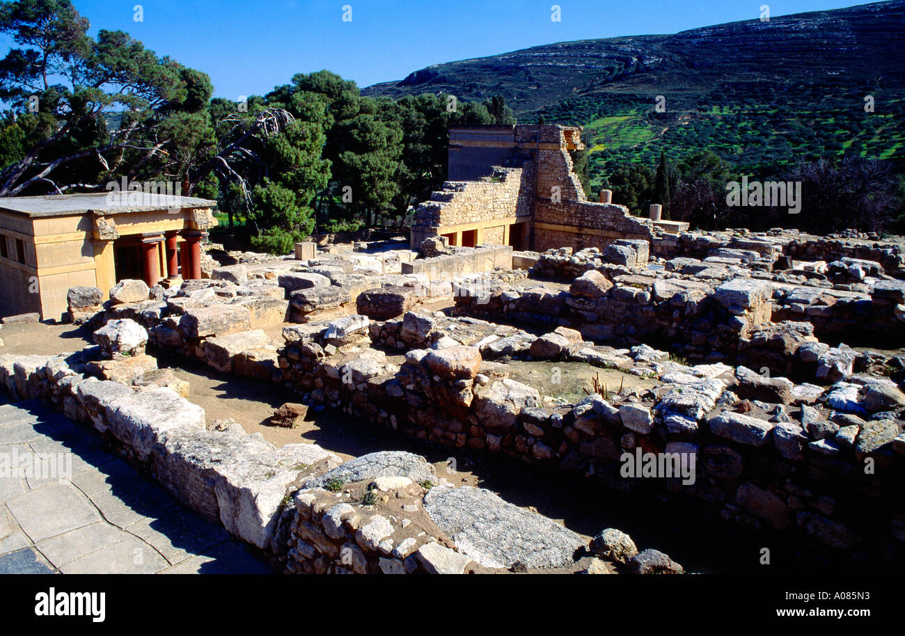 Creta Grecia panoramica del Palazzo di Knossos. Foto Stock