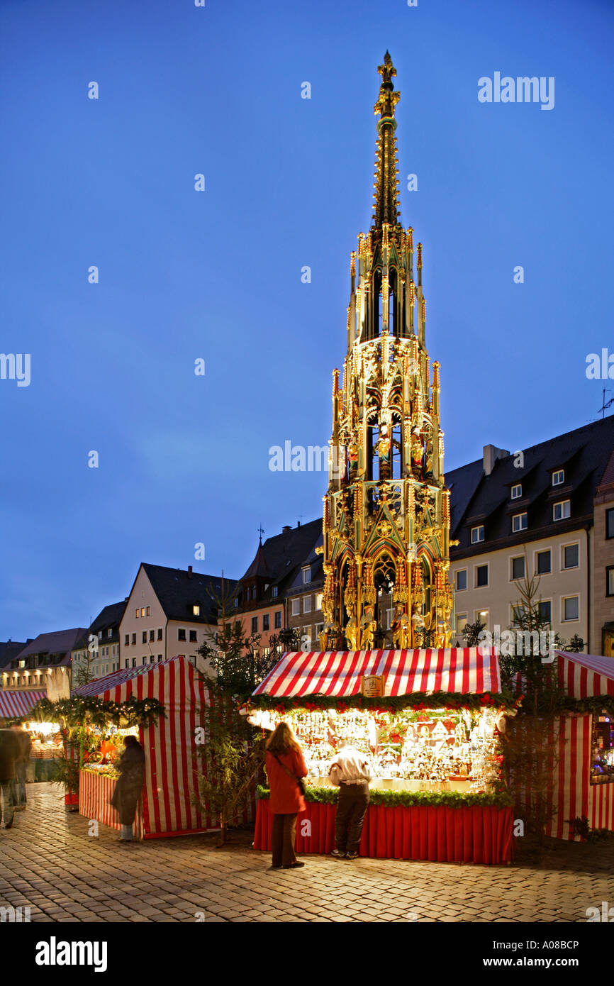 Christkindlesmarkt a Norimberga, Mercatino di Natale di Norimberga, Germania Foto Stock