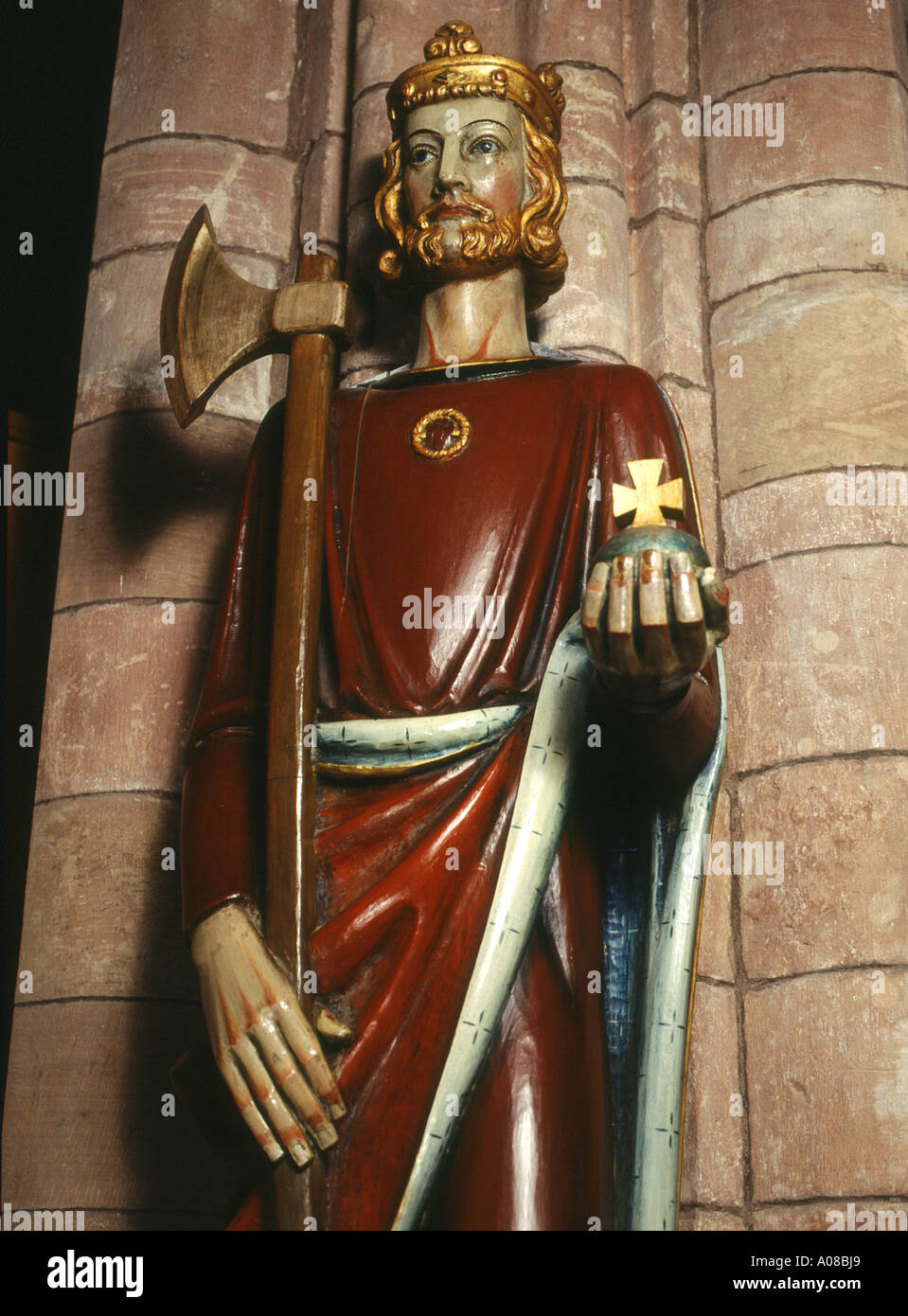 dh St OLAF statua KIRKWALL CATTEDRALE ORKNEY ISLES Vikings norseman Saga di San Magnus orkneyinga Foto Stock
