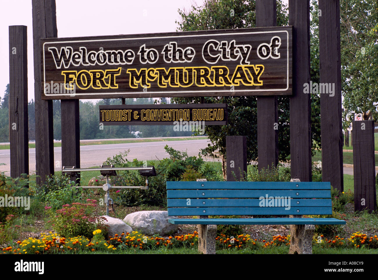 Fort McMurray, Alberta, Canada - segno di benvenuto per l'Athabasca tar sands Città Foto Stock