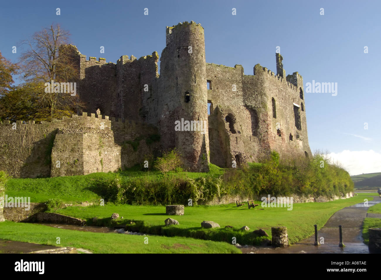 Laugharne Castello dove Dylan Thomas ha scritto molte delle sue opere Foto Stock