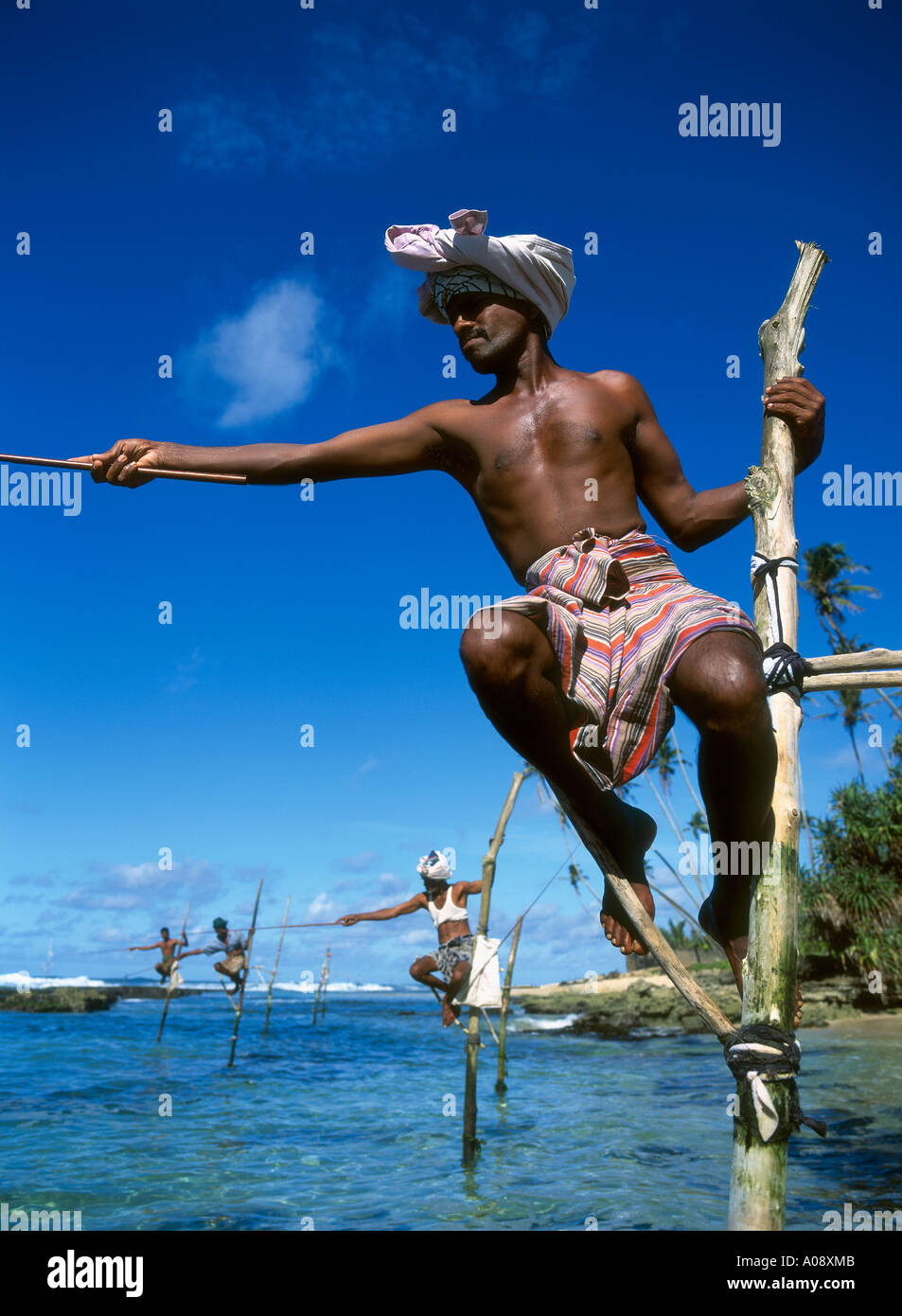 Sri Lanka, Weligama, Stilt pescatori Foto Stock