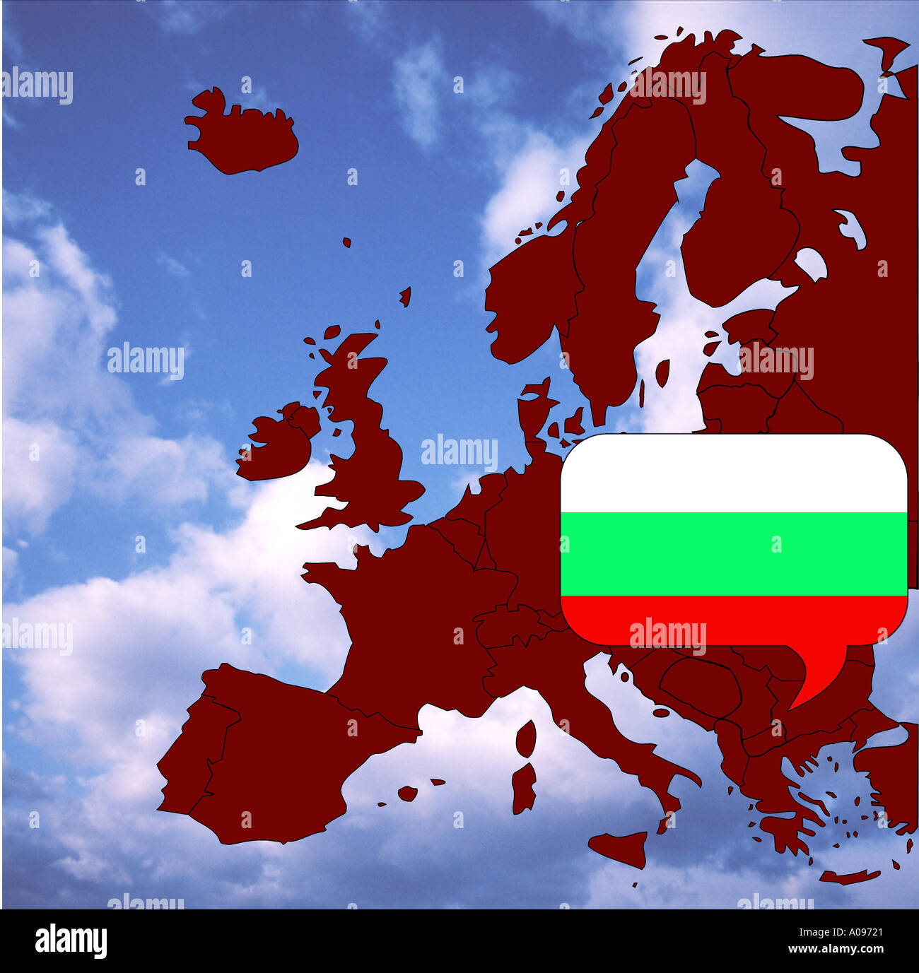 Mappa Europa e bandiera della Bulgaria Foto Stock