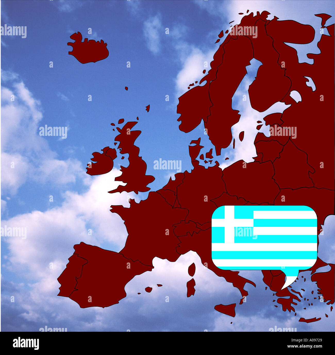 Mappa Europa e Bandiera della Grecia Foto Stock