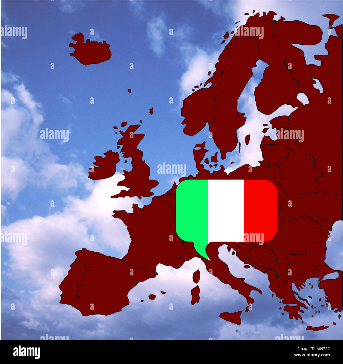 Mappa Europa e bandiera di Italia Foto Stock