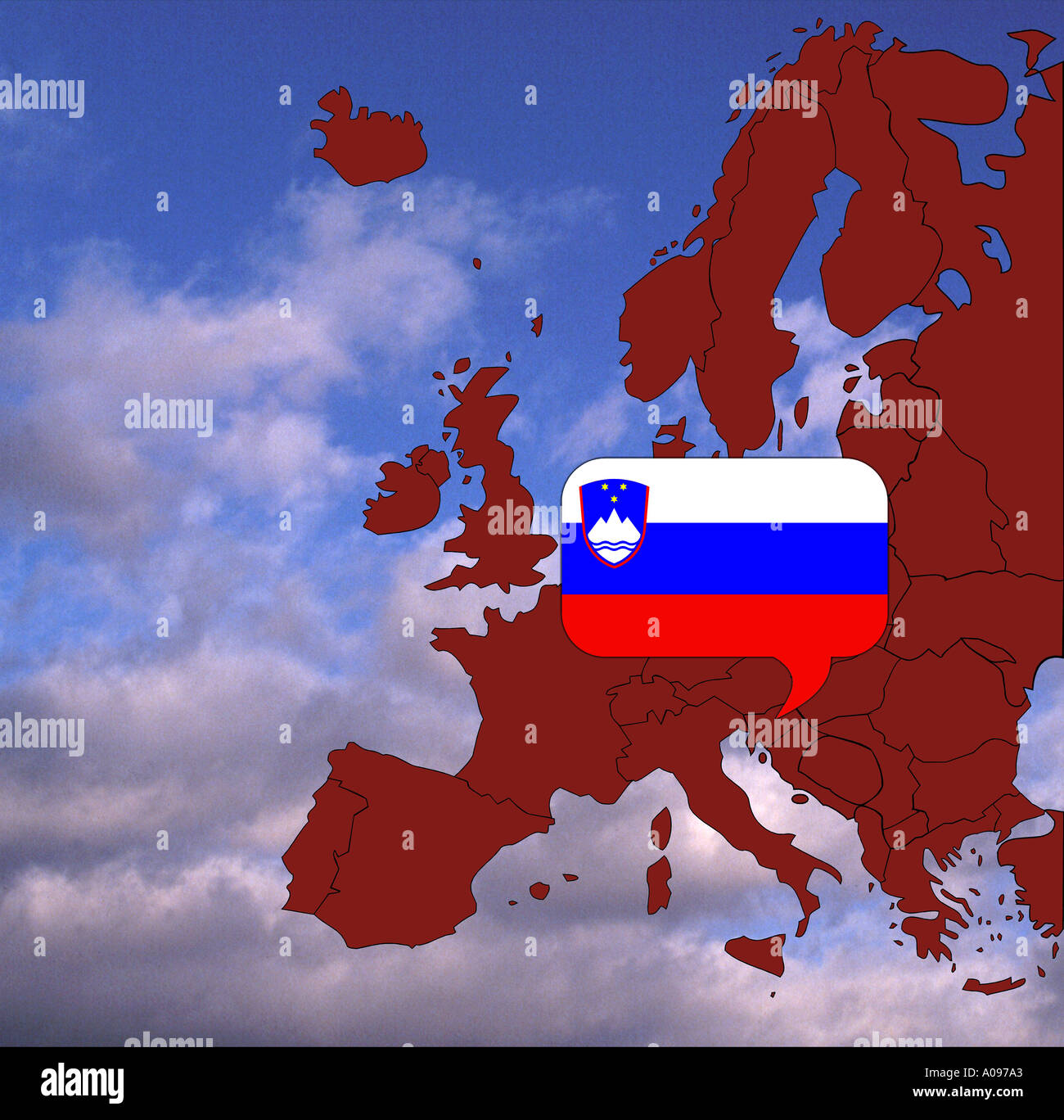 Mappa Europa e Bandiera della Slovenia Foto Stock