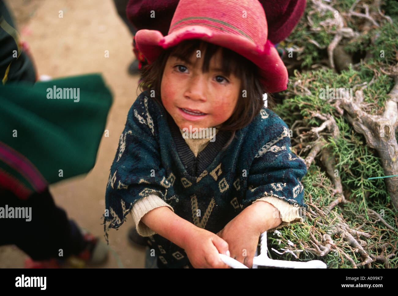 Ritratto di un giovane bambino. Il Perù Altipiani Foto Stock
