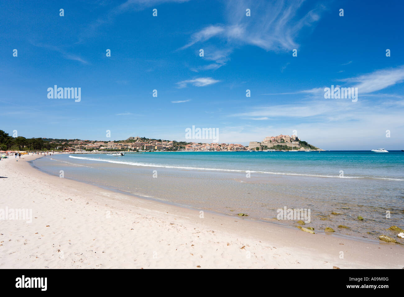 Spiaggia, Calvi, La Balagne, Corsica, Francia Foto Stock