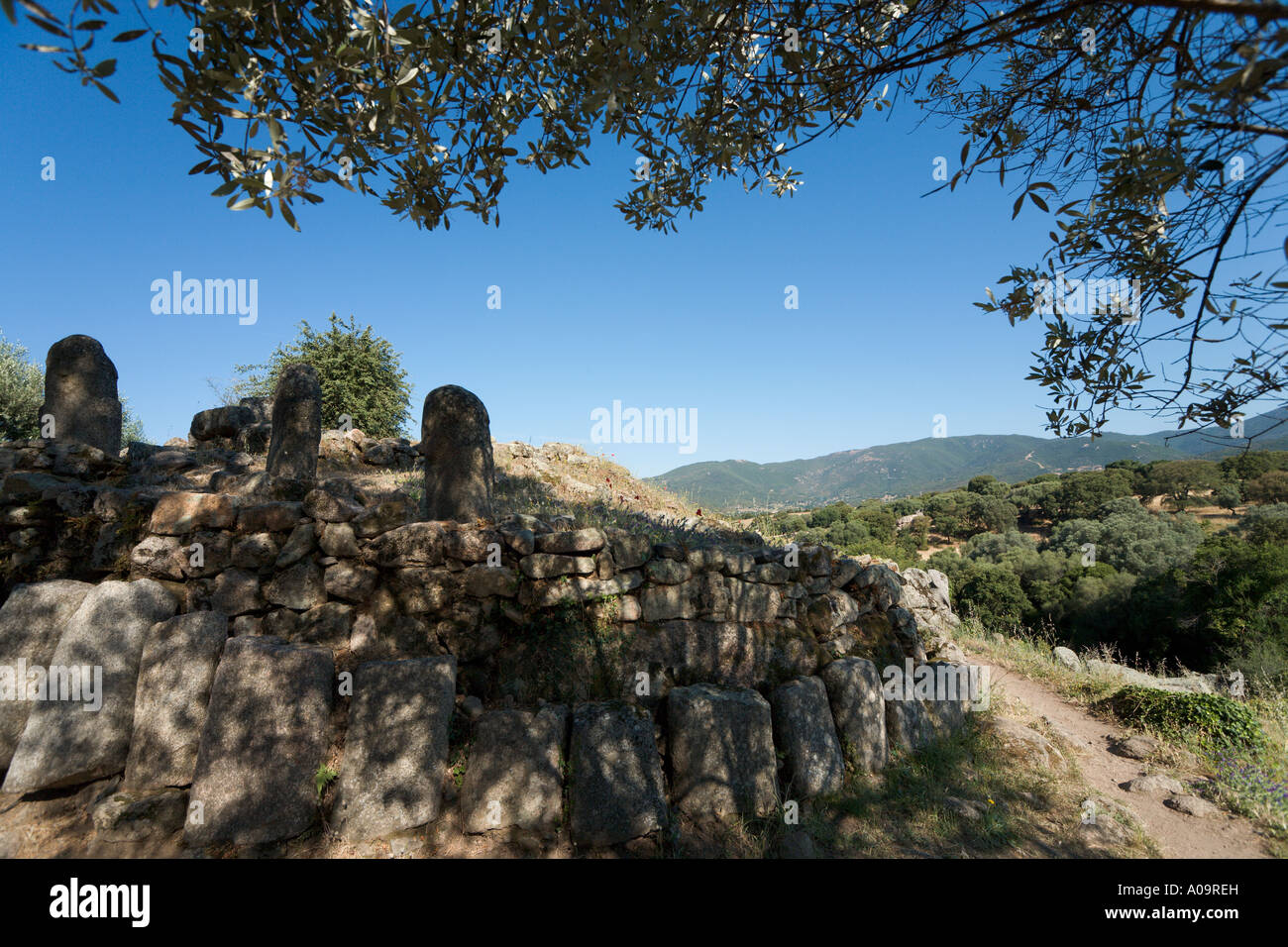 Il Torreen monumento centrale presso il sito di Filitosa sito preistorico, vicino a Propriano, Alta Rocca, Corsica, Francia Foto Stock