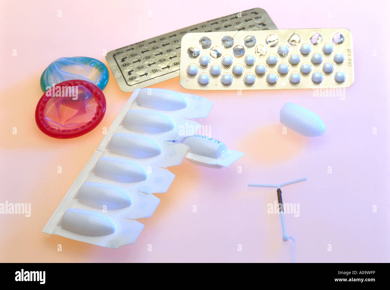 Verschiedene Verhuetungsmittel, contraccezione Foto Stock
