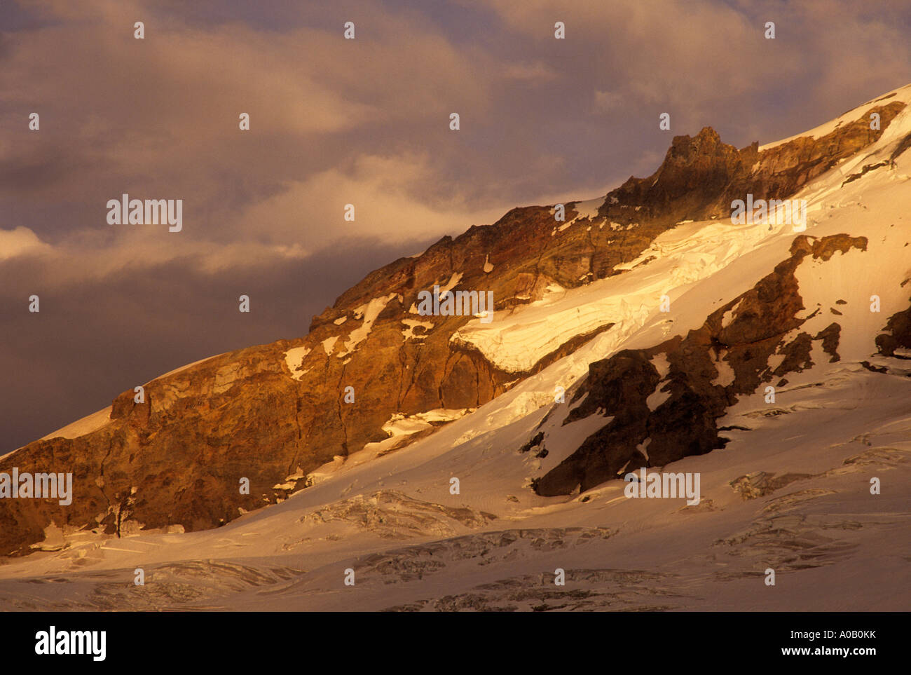 I colori del tramonto Mount Baker nel Mount Baker Snoqualmie National Forest, Cascade Mountain Range, Washington, Stati Uniti d'America Foto Stock