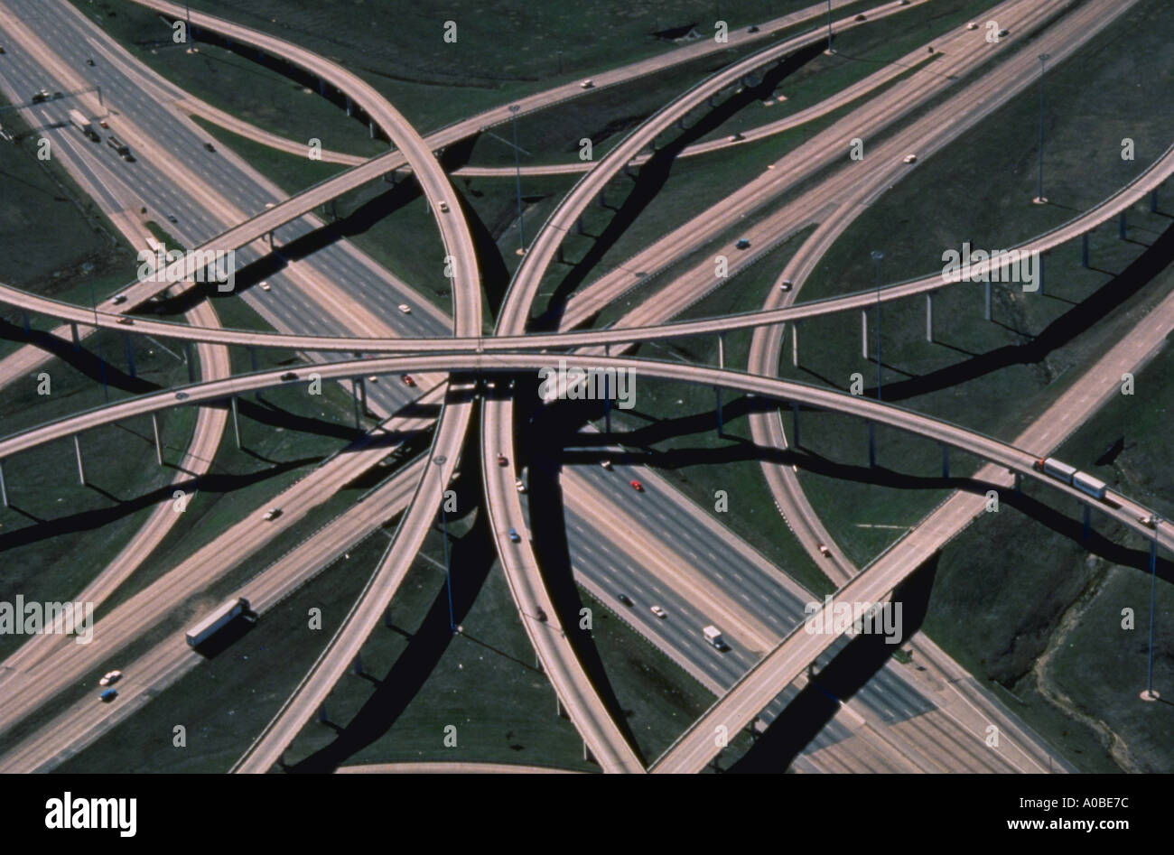 Antenna di una autostrada quadrifoglio in Texas Foto Stock