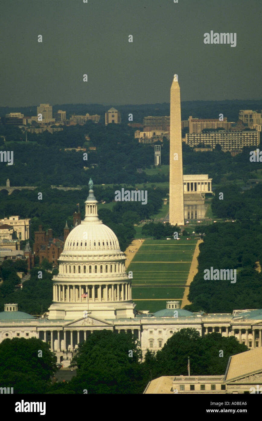 U Capitol e il Mall il Monumento a Washington e il Lincoln Memorial Washington DC Foto Stock