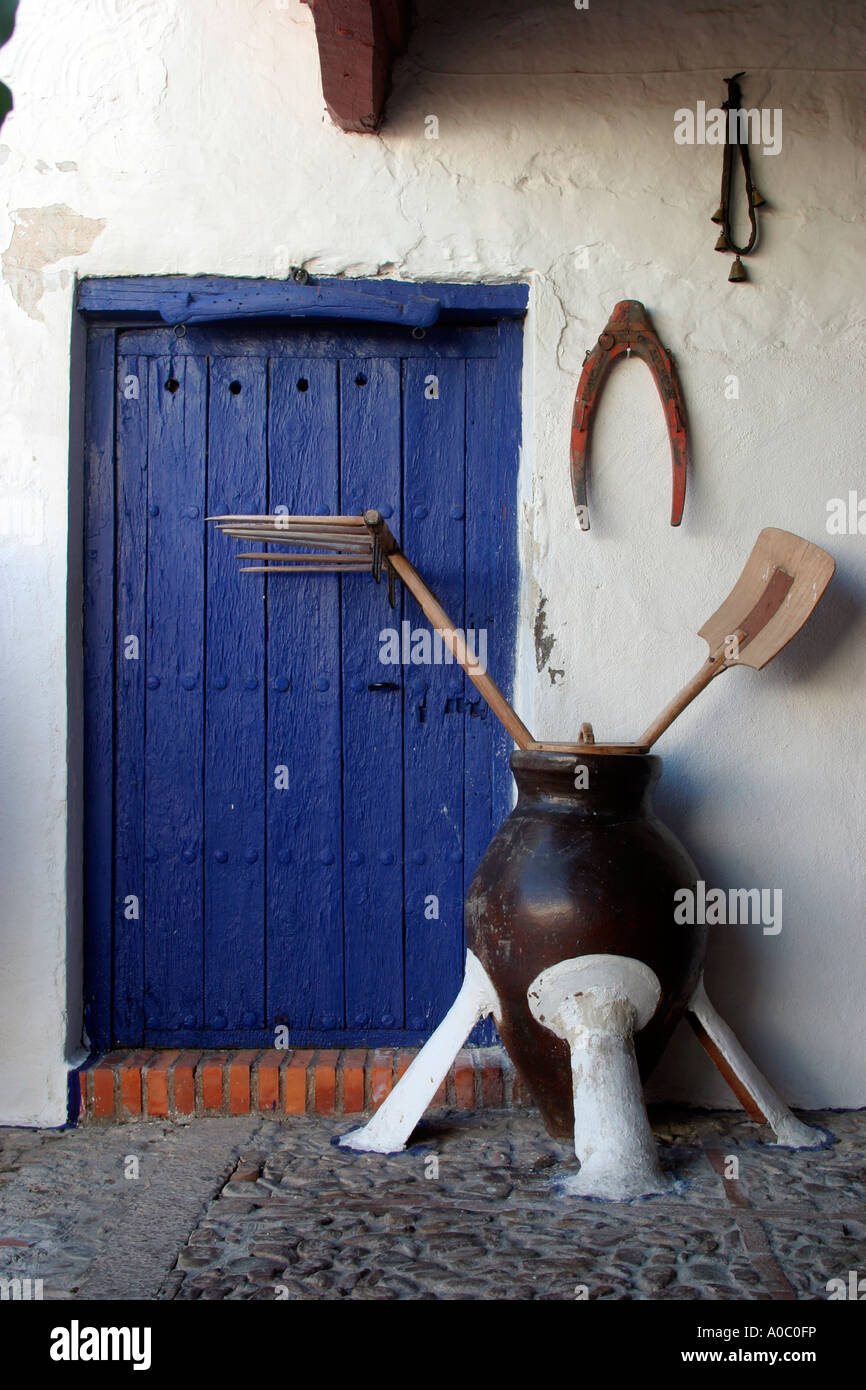 Don Quijote Courtyard di Castilla La Mancha, Puerto Lapice, Spagna, Europa UE Foto Stock