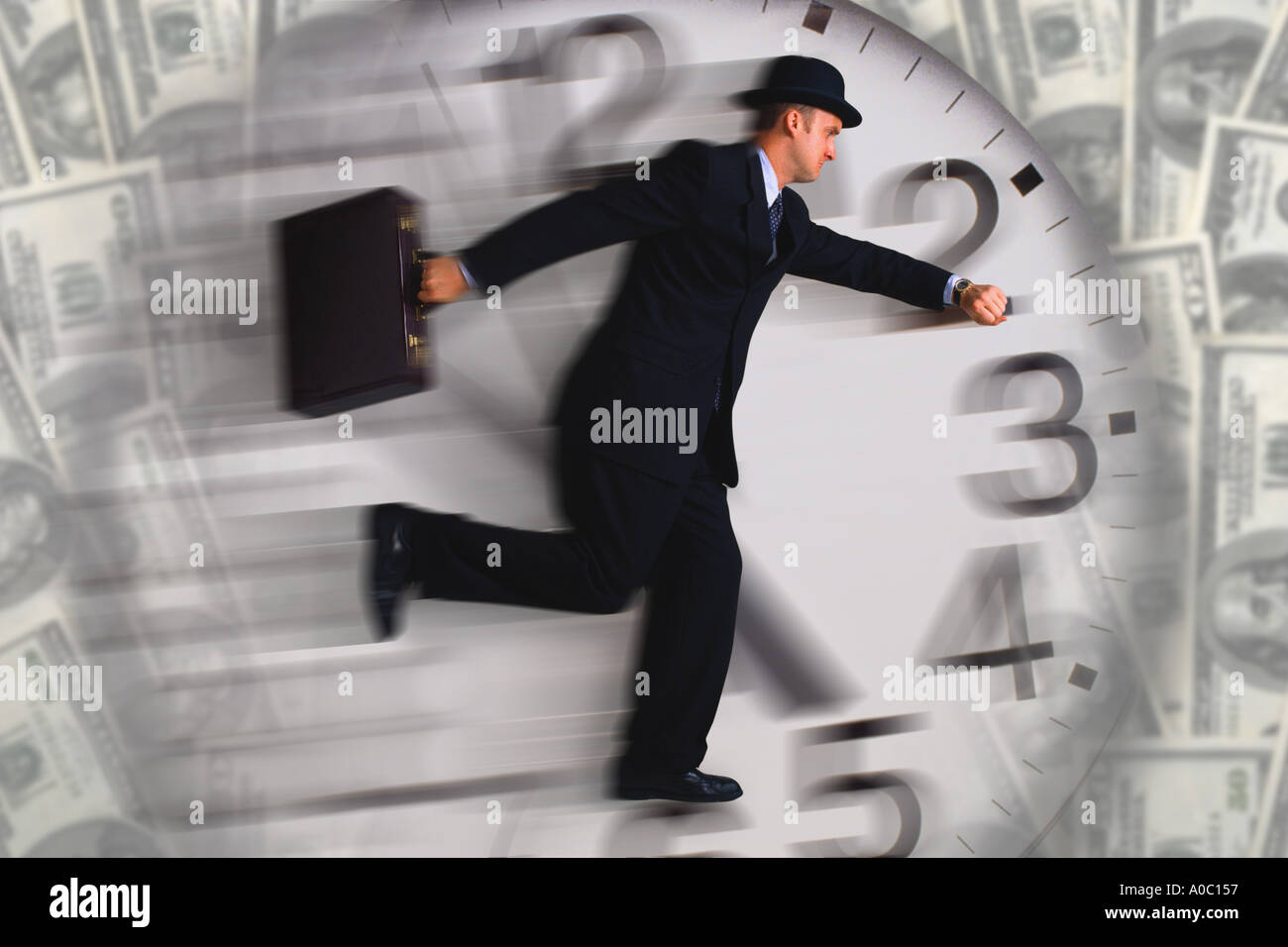 Imprenditore in esecuzione contro il tempo Foto Stock