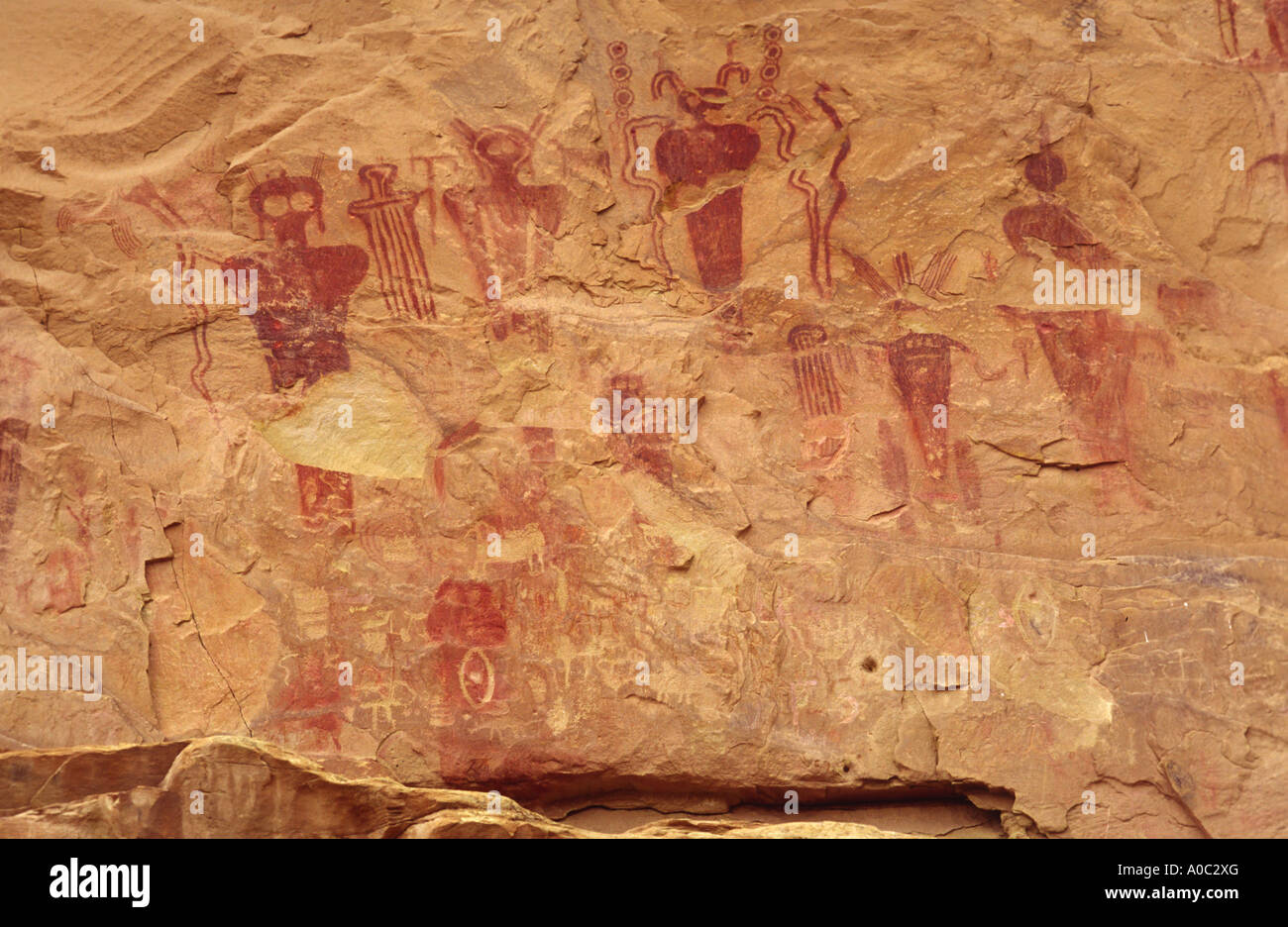 Sego Canyon Pictographs, Barrier Canyon Style, Thompson Wash Rock Art District presso Thompson Canyon, vicino a Thompson Springs, Utah, USA Foto Stock