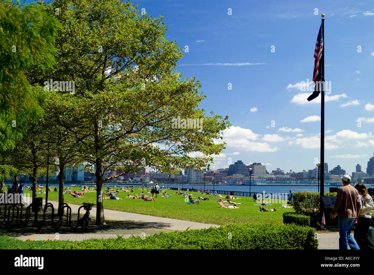 Manhattan, Empire State Building. NYC vista da Hoboken, New Jersey, NJ Foto Stock