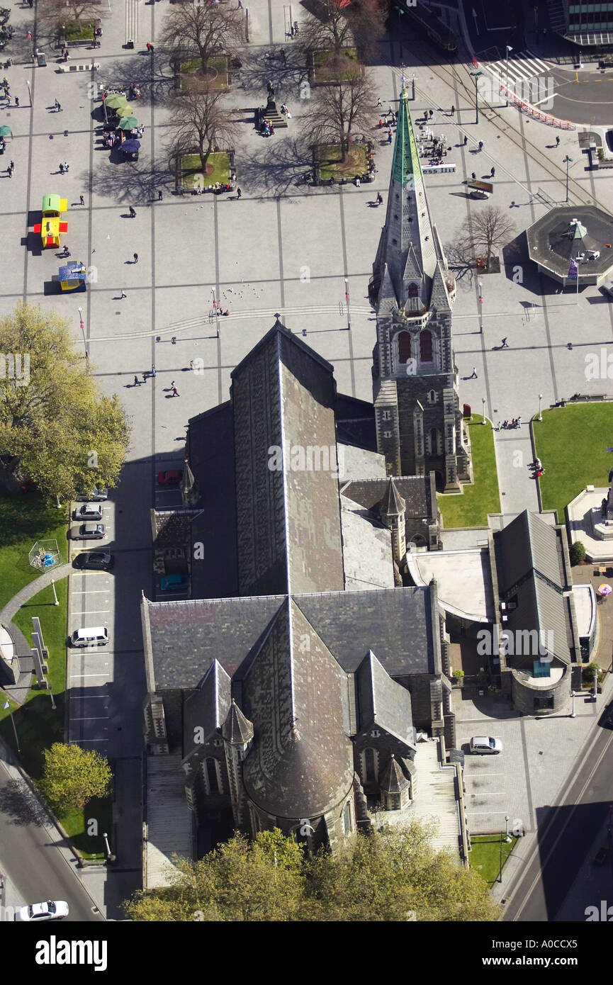 Cattedrale Chiesa di Cristo, la piazza della cattedrale, Christchurch, Canterbury, Nuova Zelanda - antenna prima di febbraio 22, 2011 terremoto Foto Stock