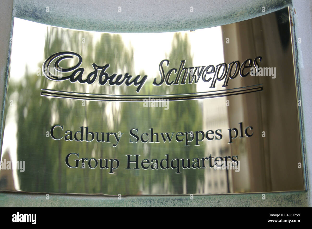 Cadbury Schweppes plc la sede centrale del gruppo piastra in ottone Foto Stock