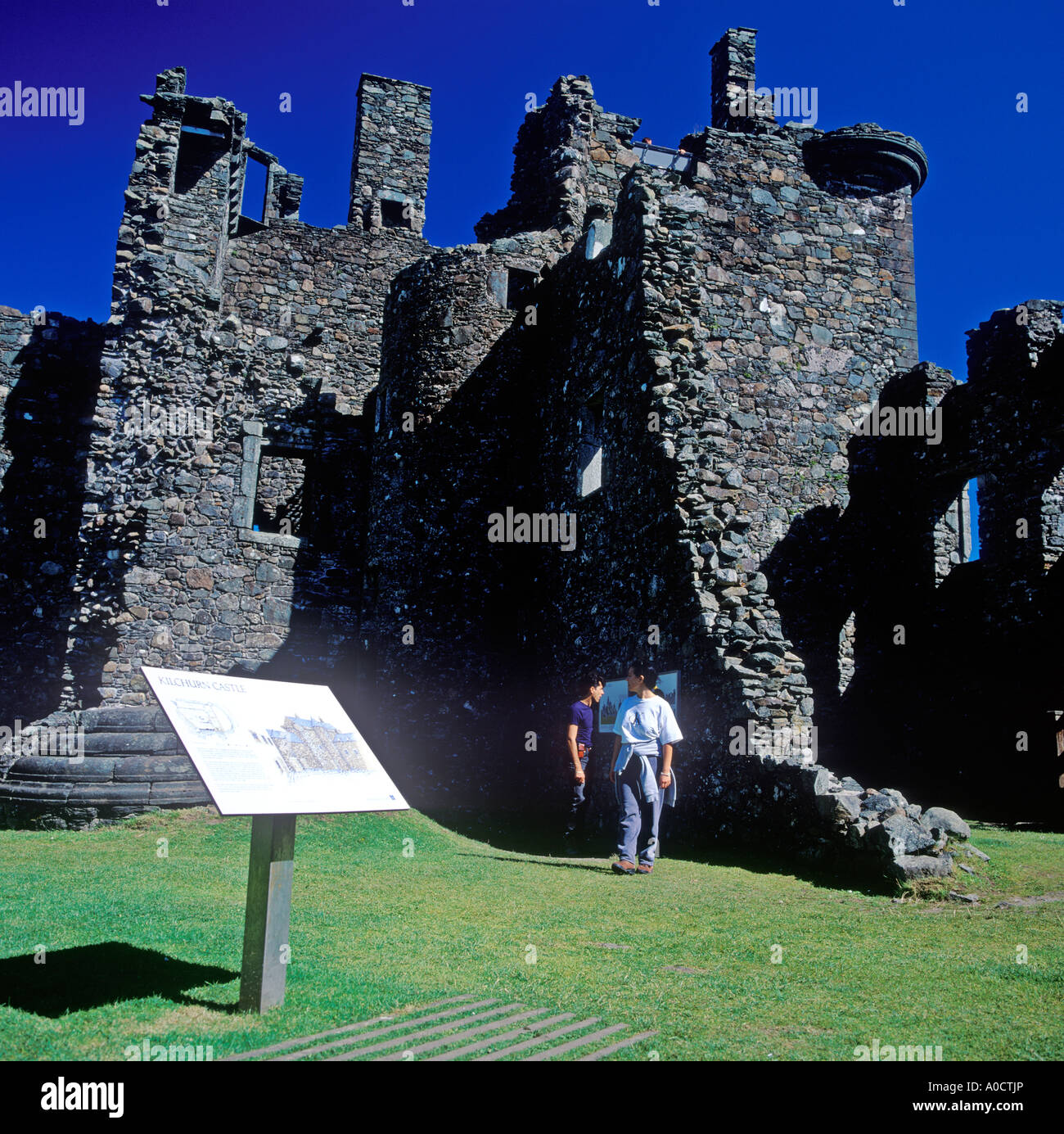 I turisti che visitano Kilchurn Castle sul Loch Awe Scozia Scotland Foto Stock