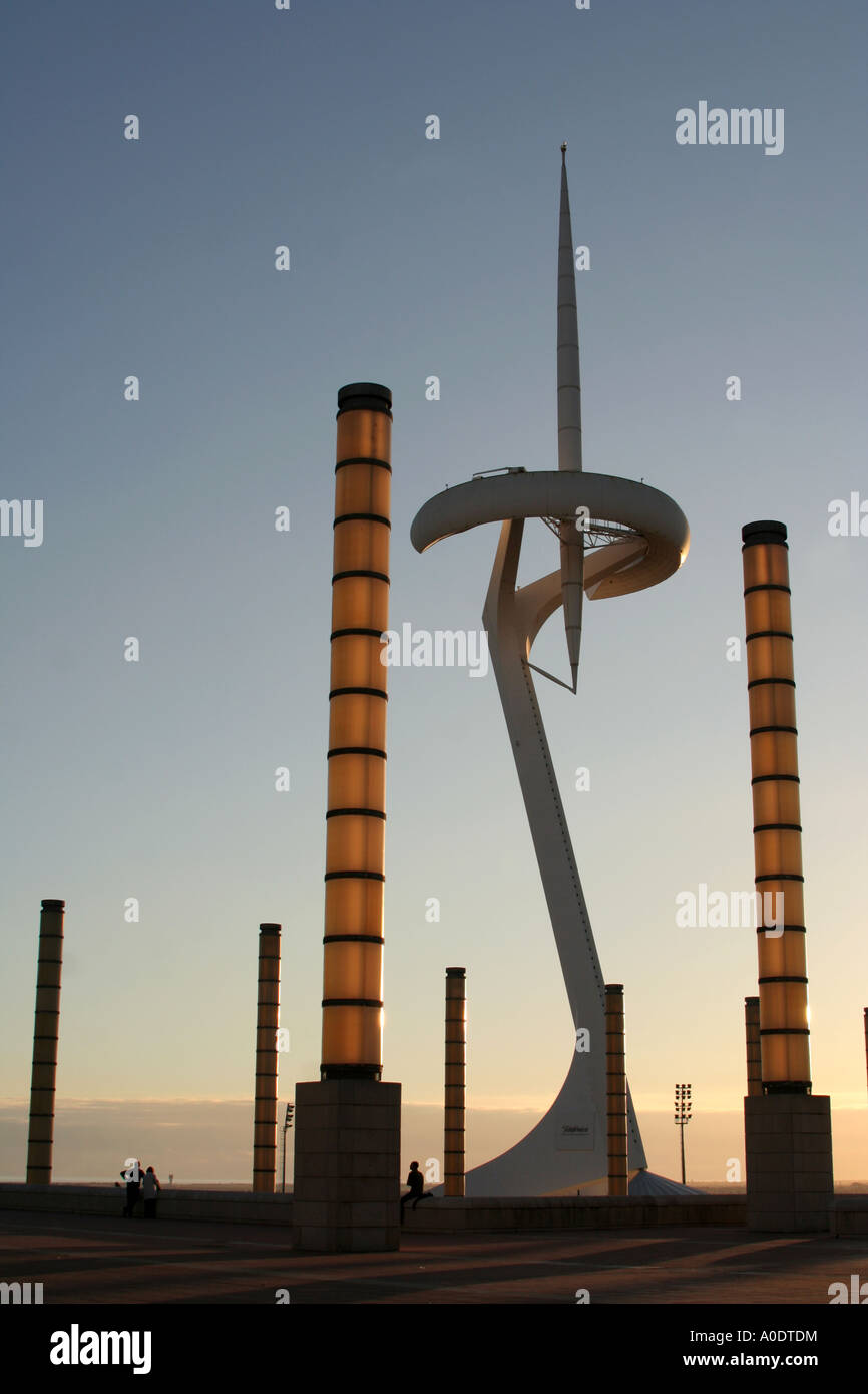 Olympic Telecommunications Tower parco di Montjuic Barcellona Catalonia Spagna Foto Stock