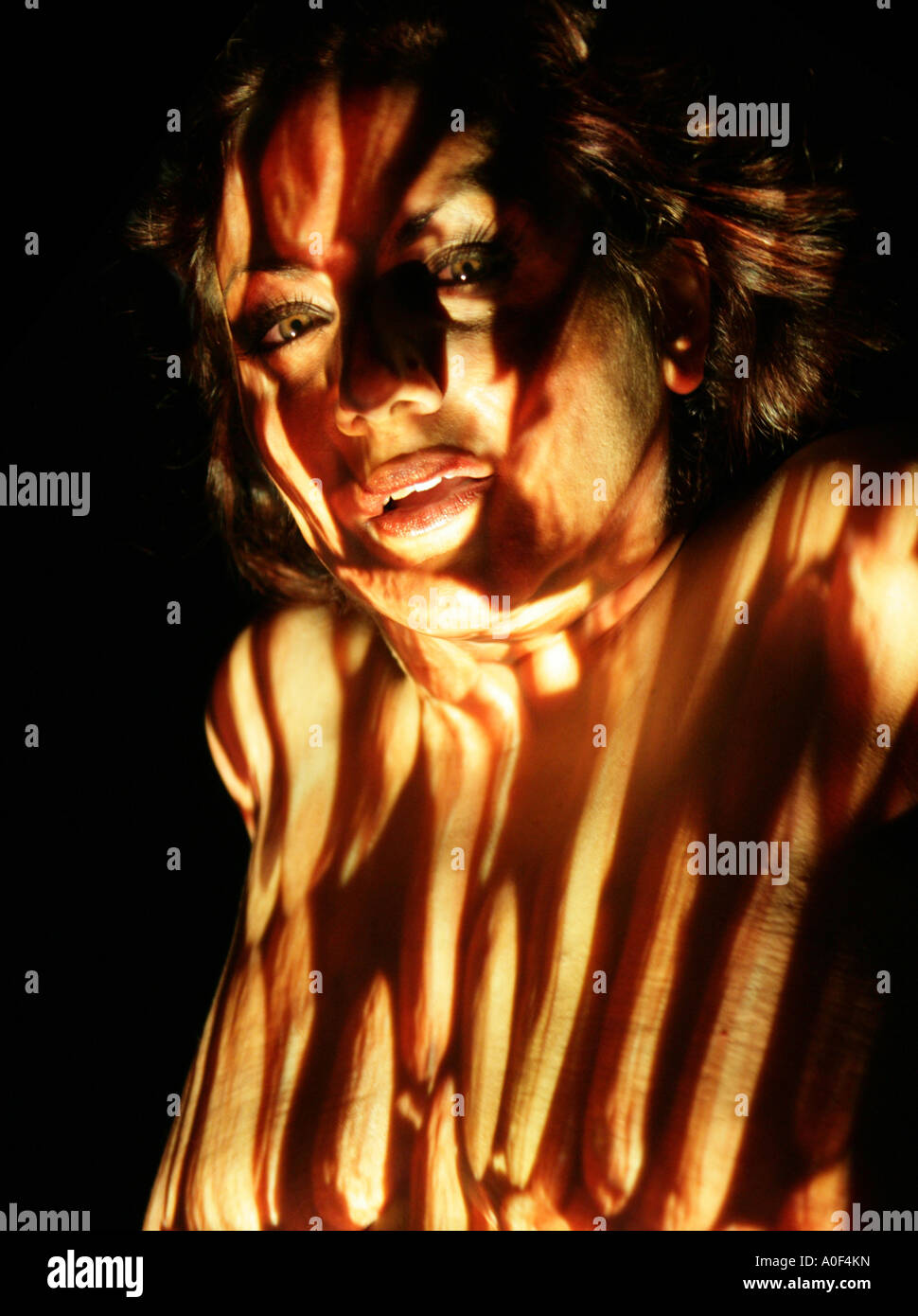 Ritratto di una ragazza con le ombre sul viso Foto Stock