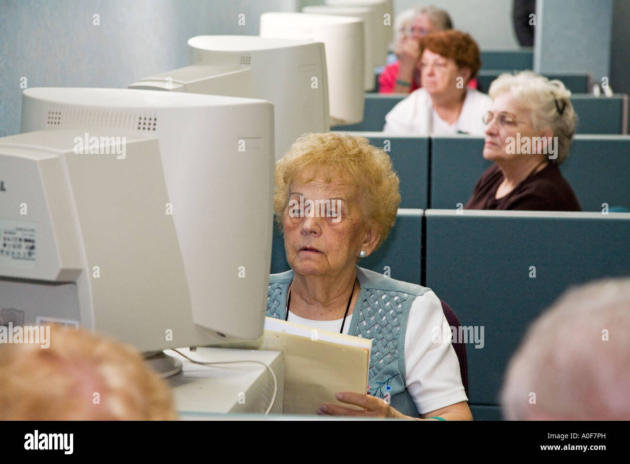 I cittadini anziani in Classe Computer Foto Stock