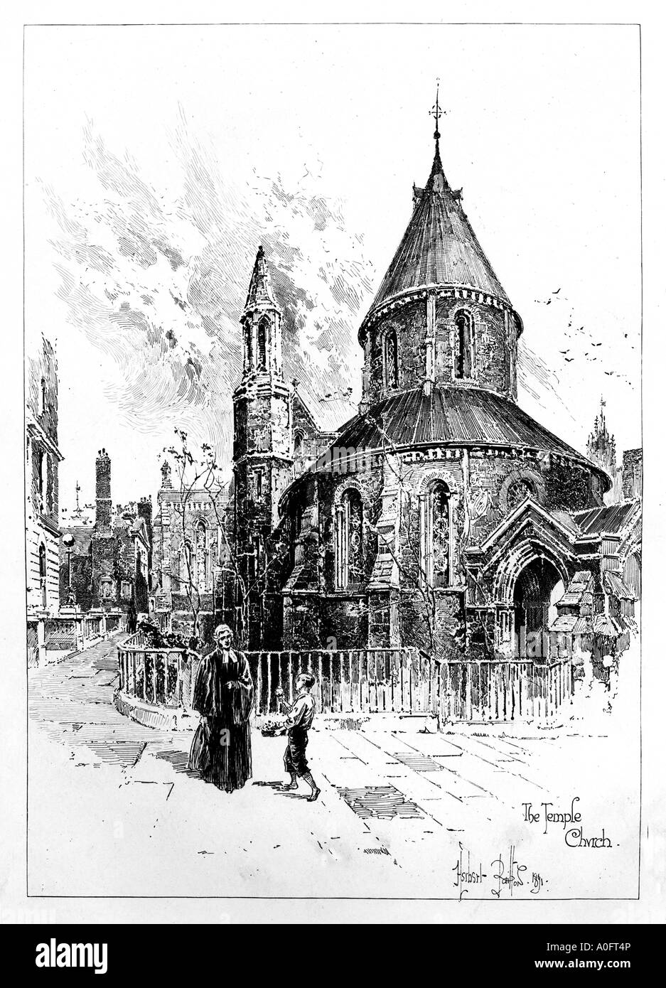 Temple Church 1892 tardo vittoriana di incisione di Herbert Railton della casa di Londra per i " barristers " Foto Stock