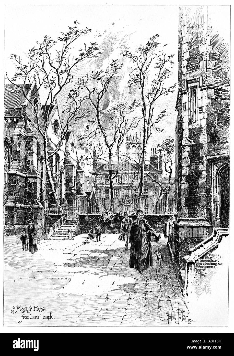 Masters casa dal tempio interno 1892 tardo vittoriana di incisione di Herbert Railton della casa di Londra per i " barristers " Foto Stock