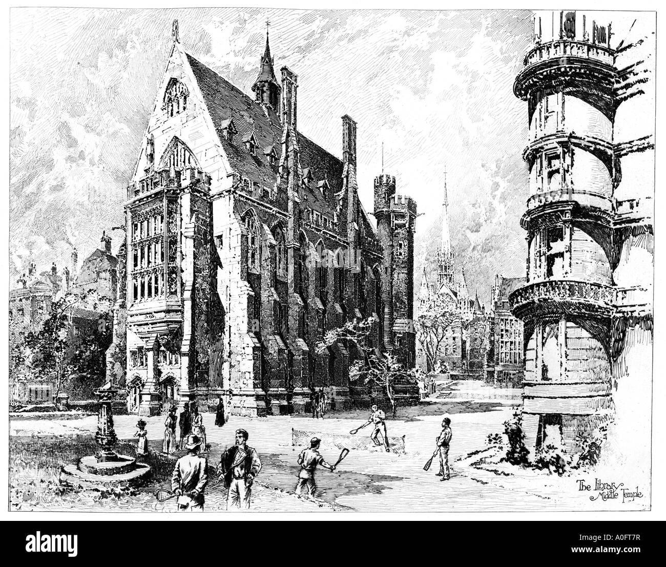 Tempio di mezzo Library 1892 tardo vittoriana di incisione di Herbert Railton della casa di Londra per i " barristers " Foto Stock