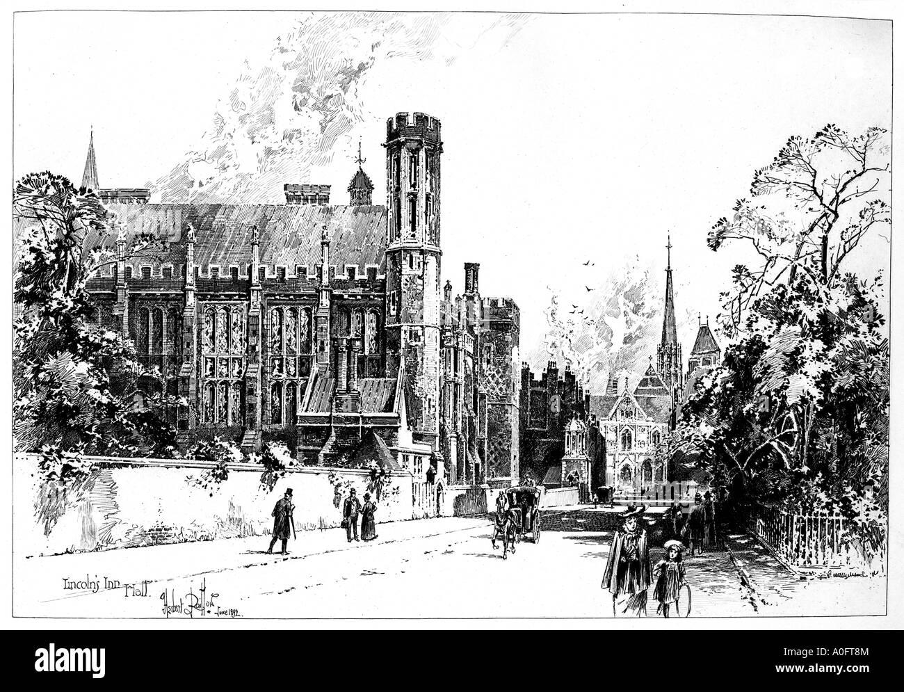 Lincolns Inn Hall 1892 tardo vittoriana di incisione di Herbert Railton della sala in casa di Londra per i " barristers " Foto Stock