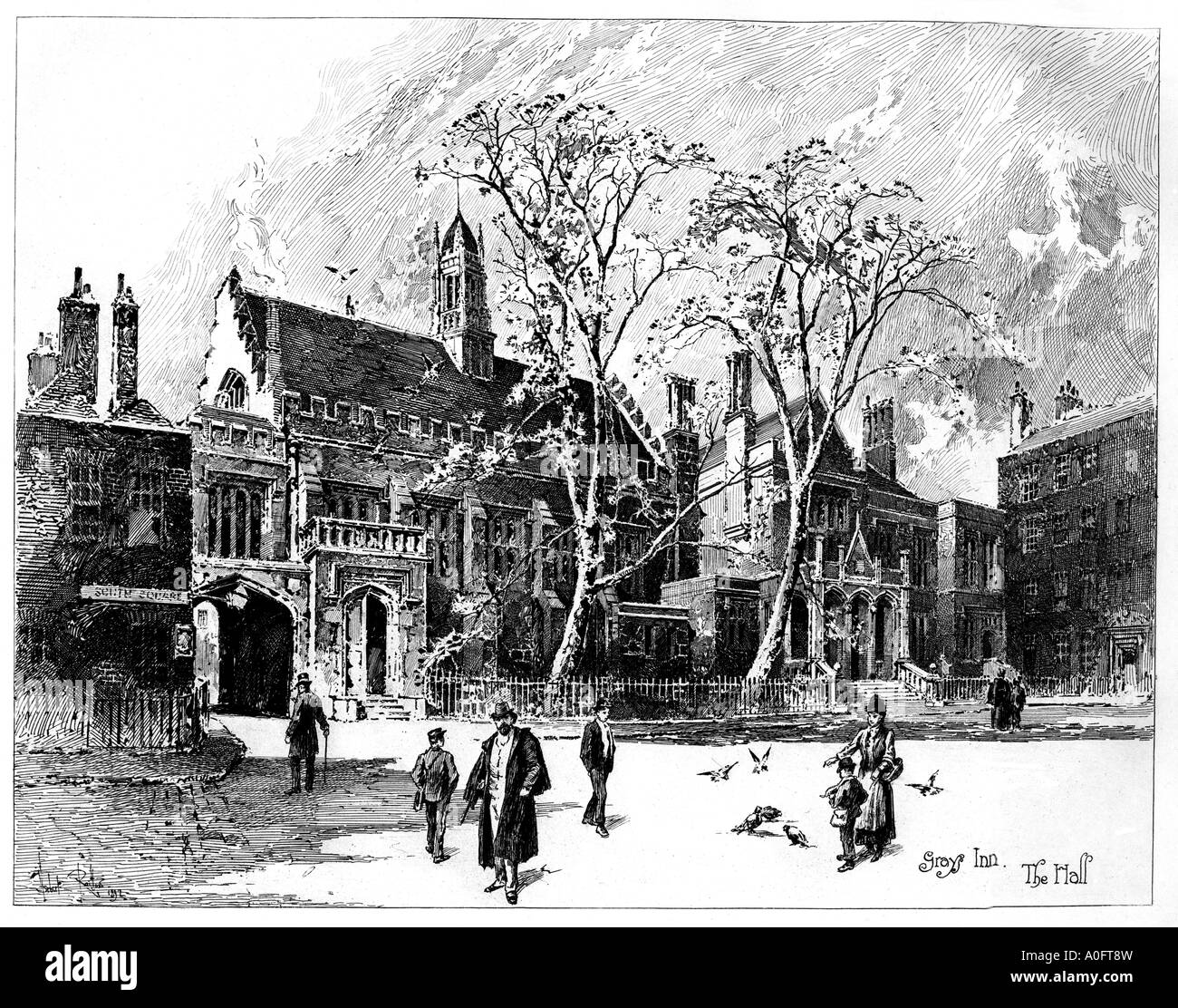 Grays Inn Hall 1892 tardo vittoriana di incisione di Herbert Railton della sala in casa di Londra per i " barristers " Foto Stock