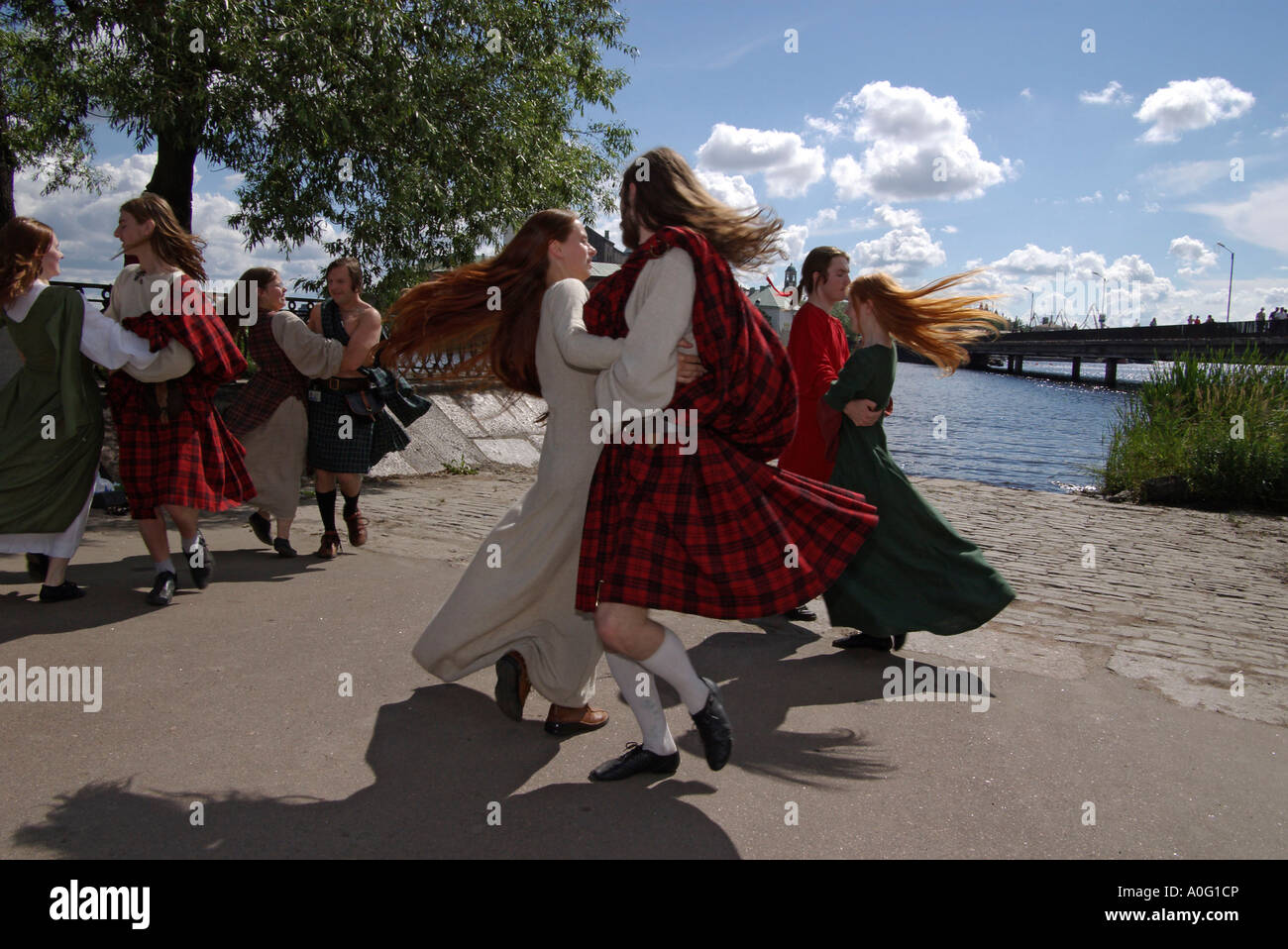 Medievale annuale folk festival in Vyborg Russia Scottish Dance Foto Stock