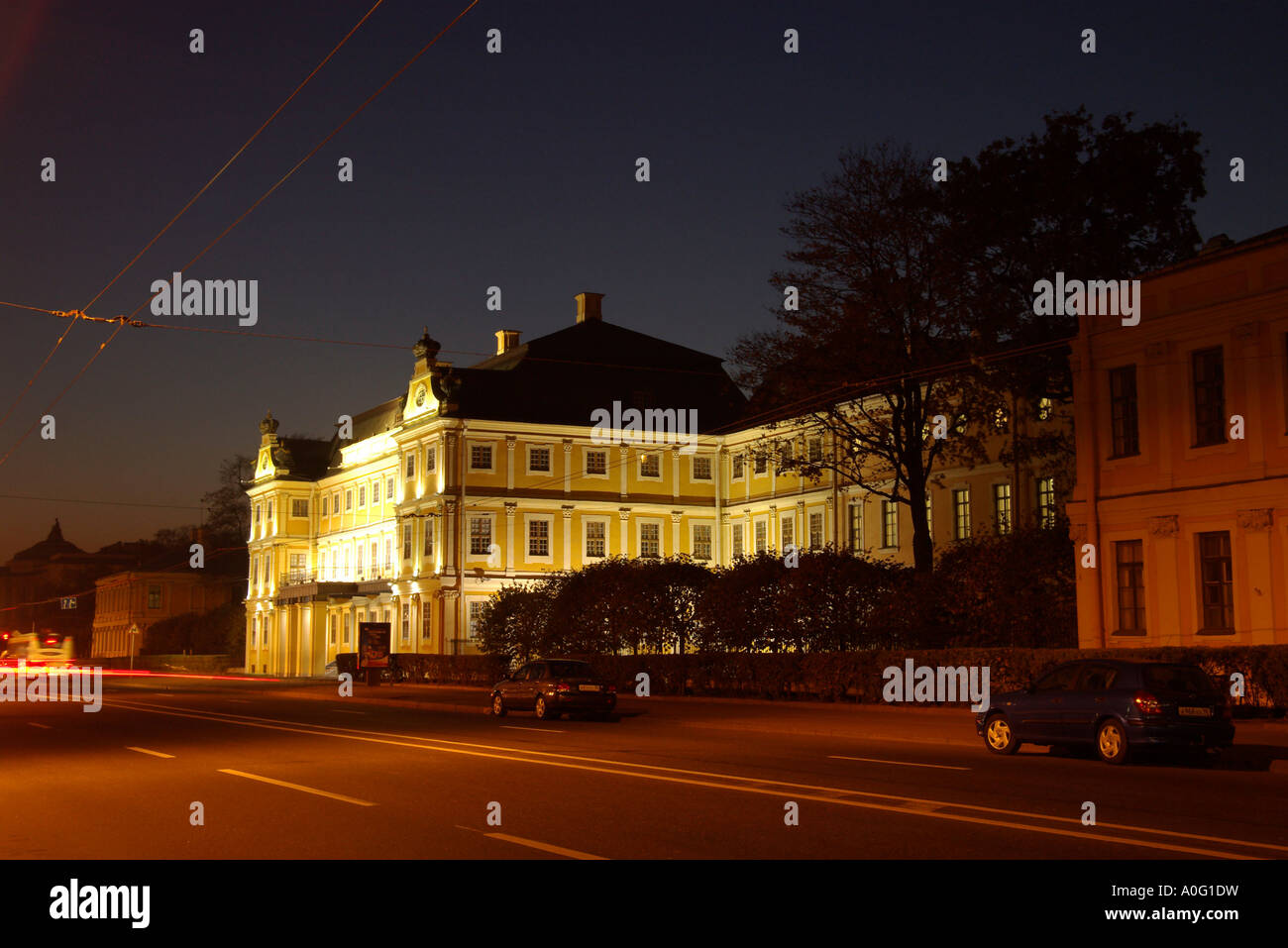 Menšikov s Palace illuminato San Pietroburgo Russia Foto Stock