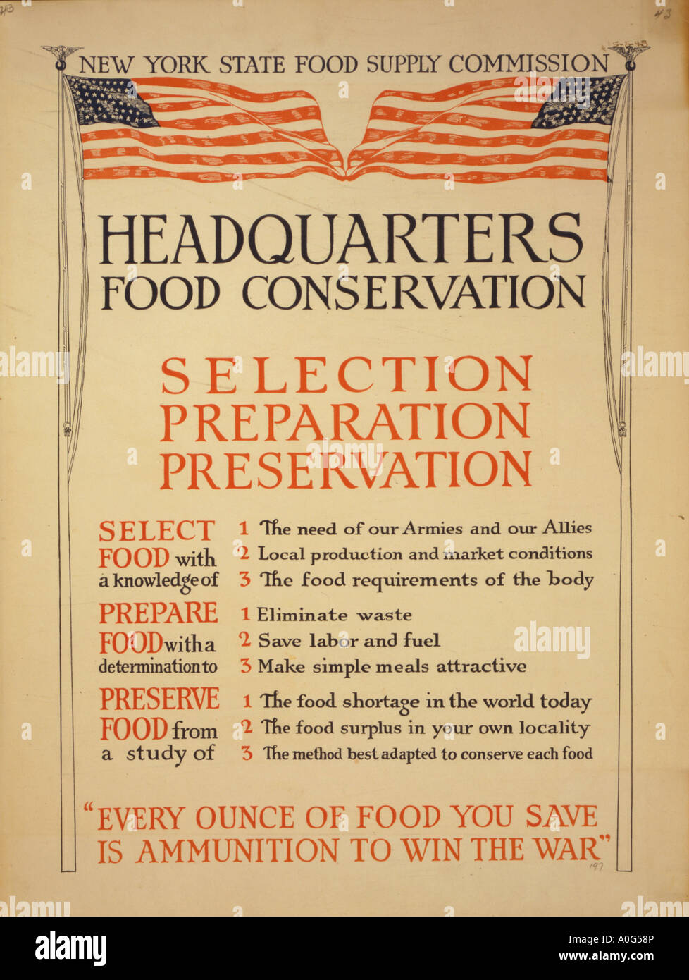 La conservazione alimentare poster Guerra Mondiale la propaganda 1 Foto Stock