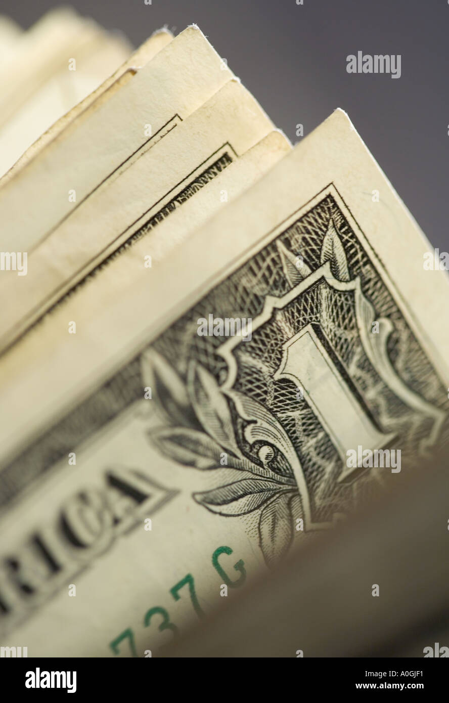 Primo piano di angoli di fatture del dollaro Foto Stock