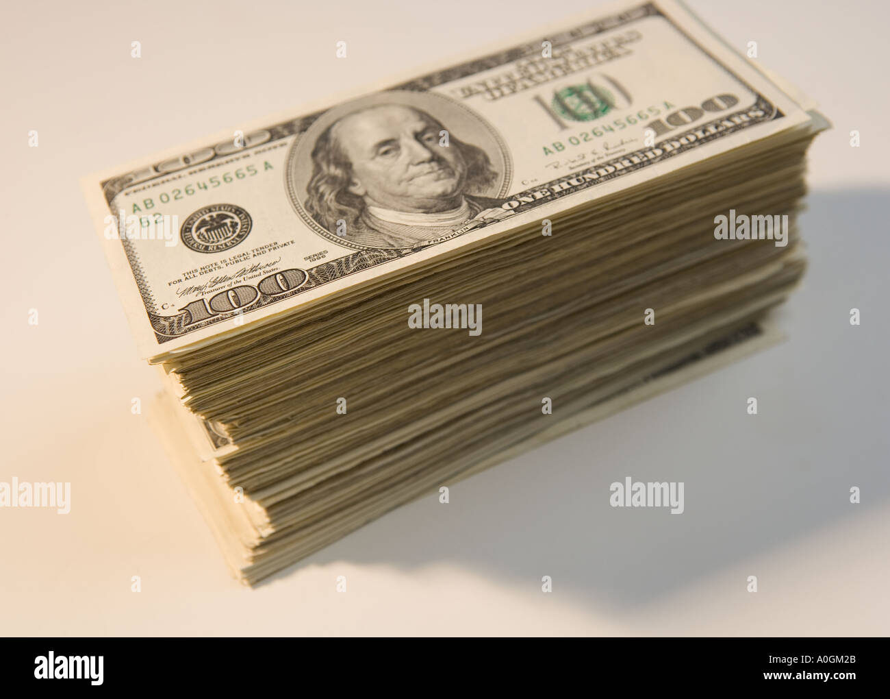 Alta pila di U S Hundred Dollar Bills Foto Stock
