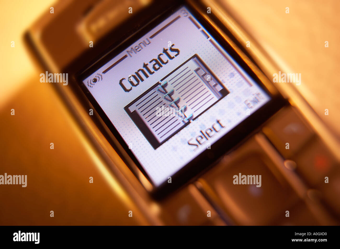 Contatti il testo di menu su schermo di cellulare Foto Stock