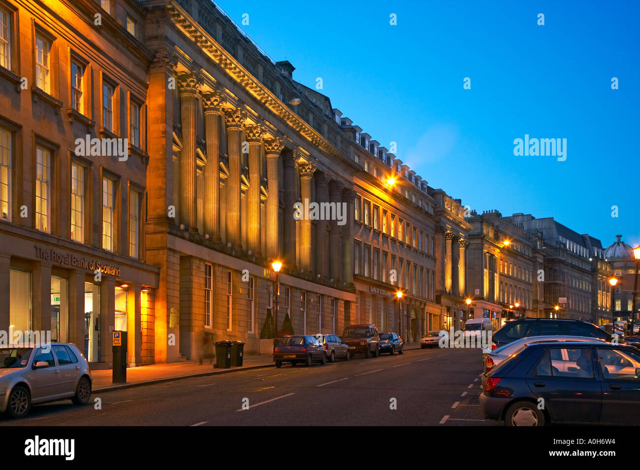 Grey Street Newcastle upon Tyne al crepuscolo Foto Stock