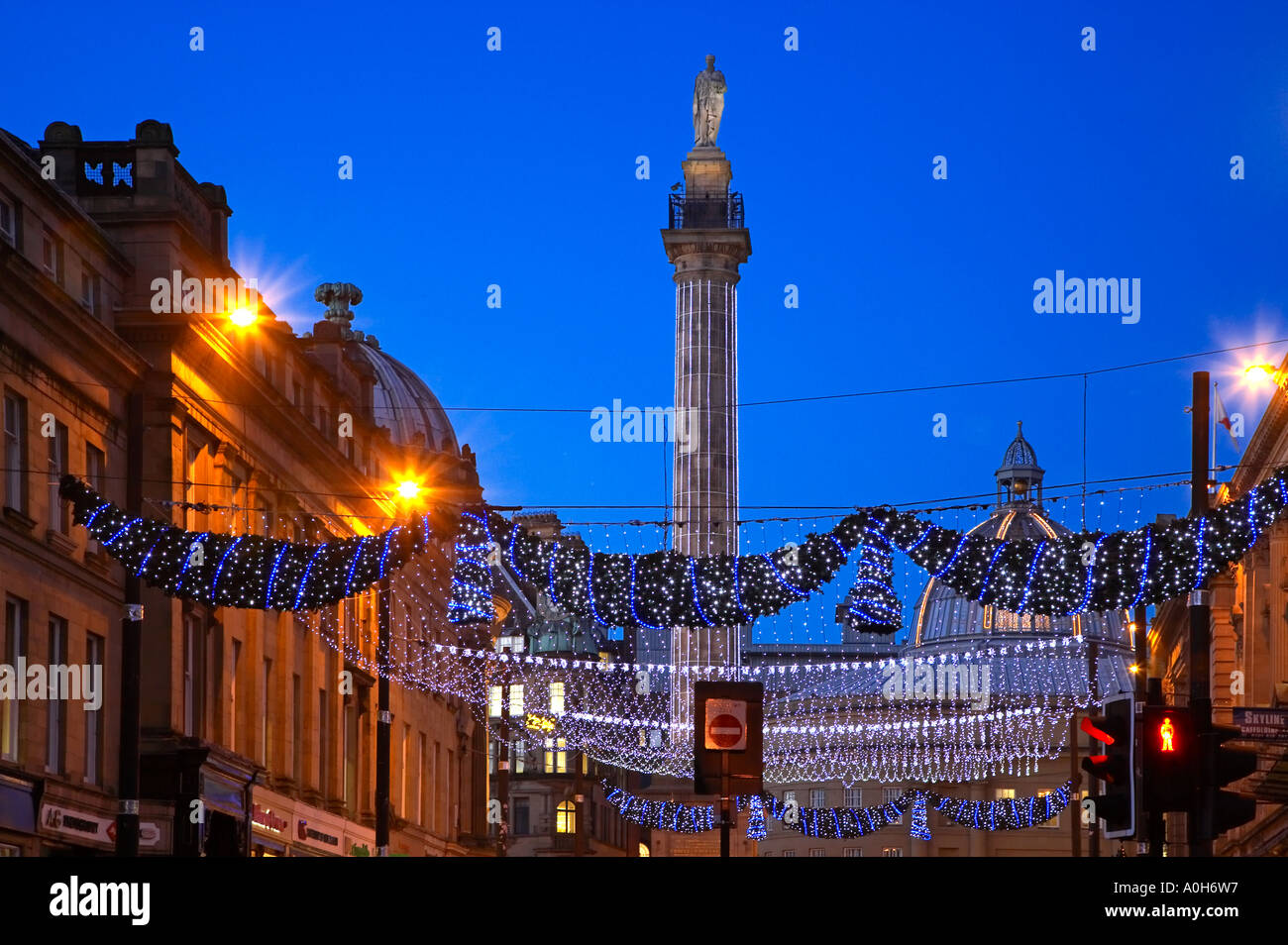 Le luci di Natale Grey Street Newcastle upon Tyne Foto Stock