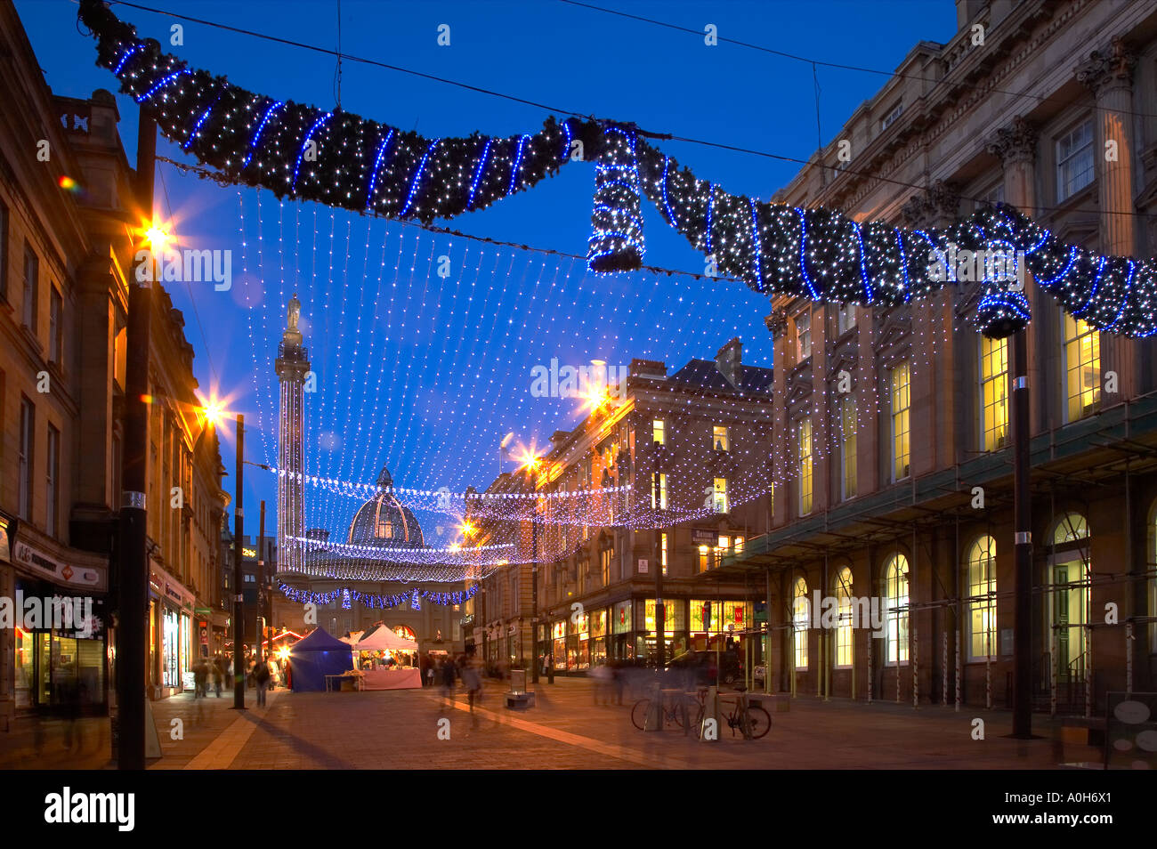 Le luci di Natale Grey Street Newcastle upon Tyne Foto Stock