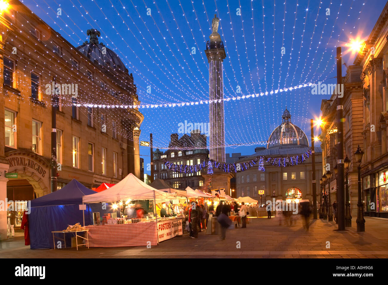 Le luci di Natale Grey Street Newcastle upon Tyne Foto Stock