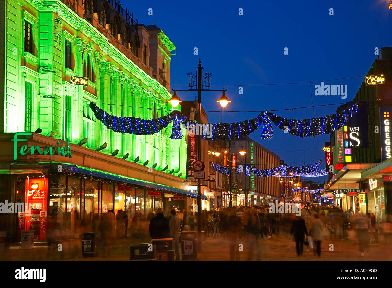 Le luci di Natale Northumberland Street Newcastle upon Tyne Foto Stock