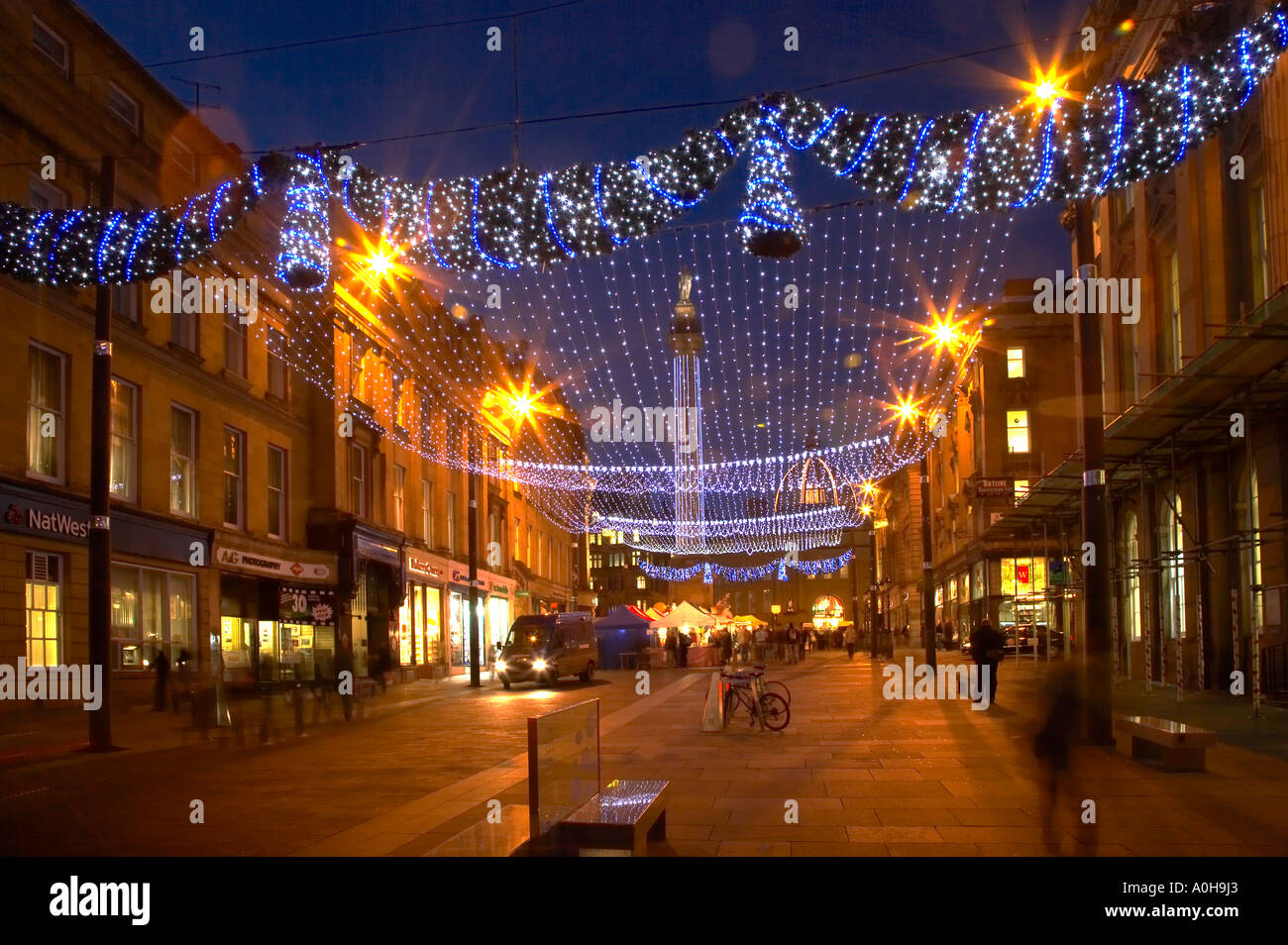 Le luci di Natale Grey Street Newcastle upon Tyne Foto Stock
