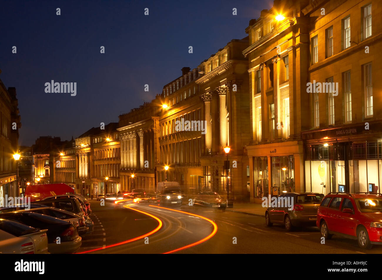 Grey Street al crepuscolo Graingertown Newcastle upon Tyne Tyne and Wear England Foto Stock