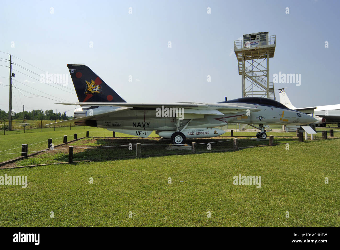 US Navy F14 tomcat aeromobile sul display in Grissom Air Force Base Museum Indiana, IN Foto Stock